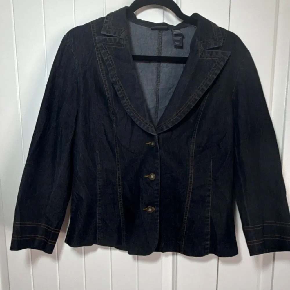 BISOU BISOU Button Collared Short Jacket Dark Blue Women's Size 12 - Picture 1 of 11